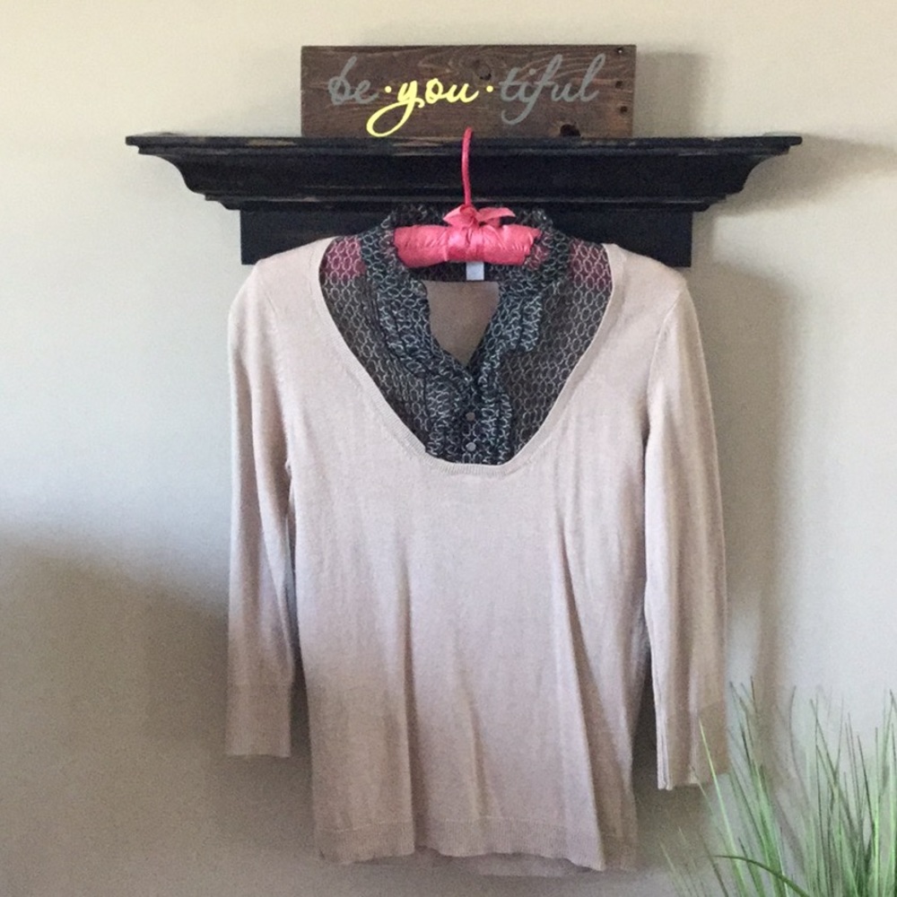 NY & Co.  Light tan sweater. With neckline details